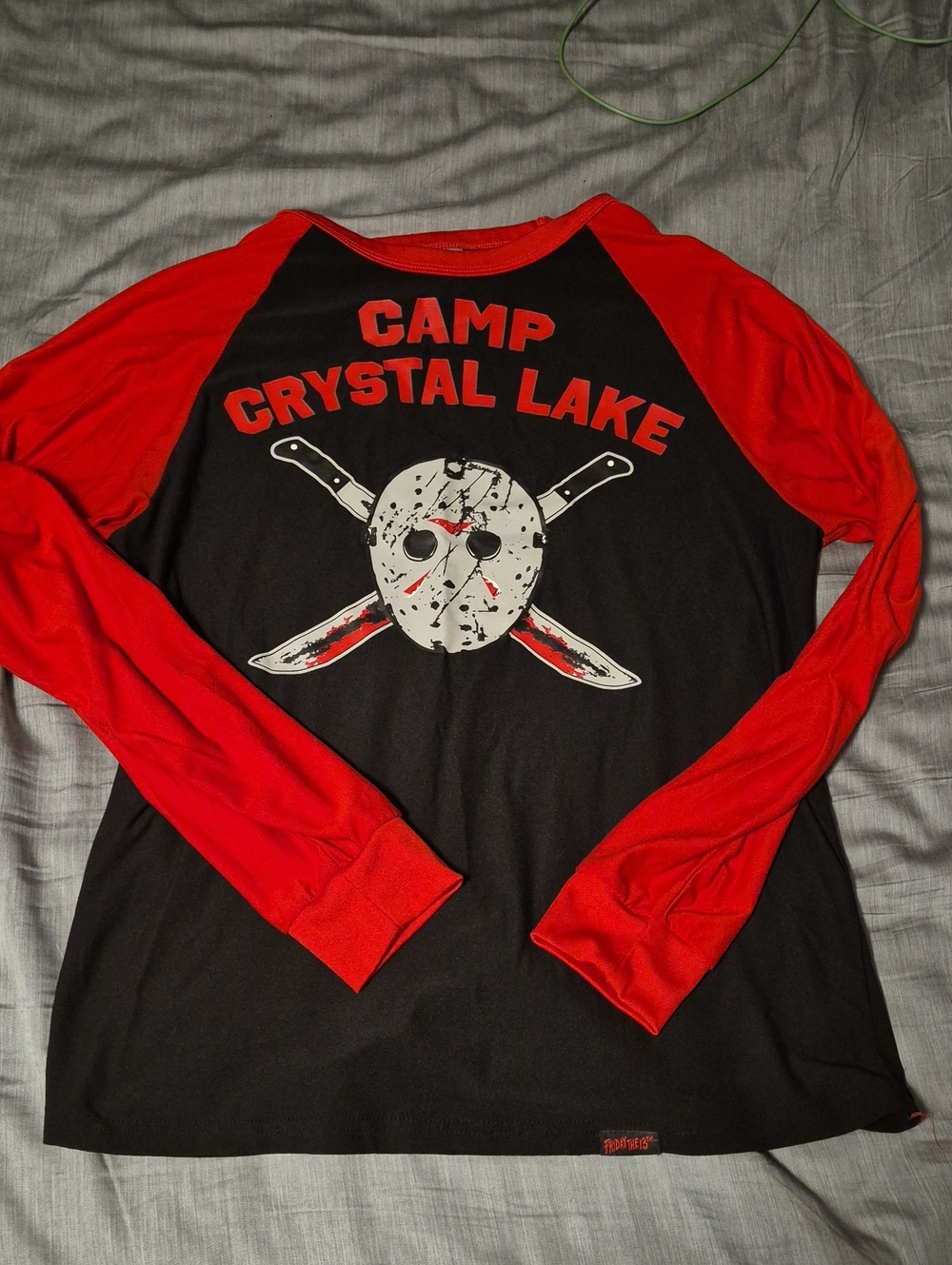 Camp Crystal Lake Raglan Shirt - Black & Red Graphic Sleep Shirt
